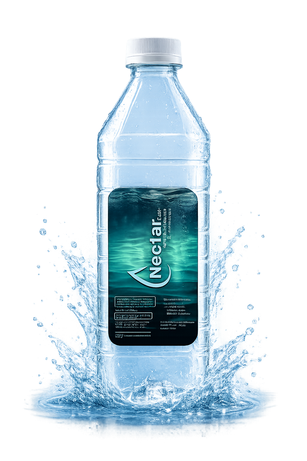 NectarLush premium packaged drinking water bottle with cinematic water splash